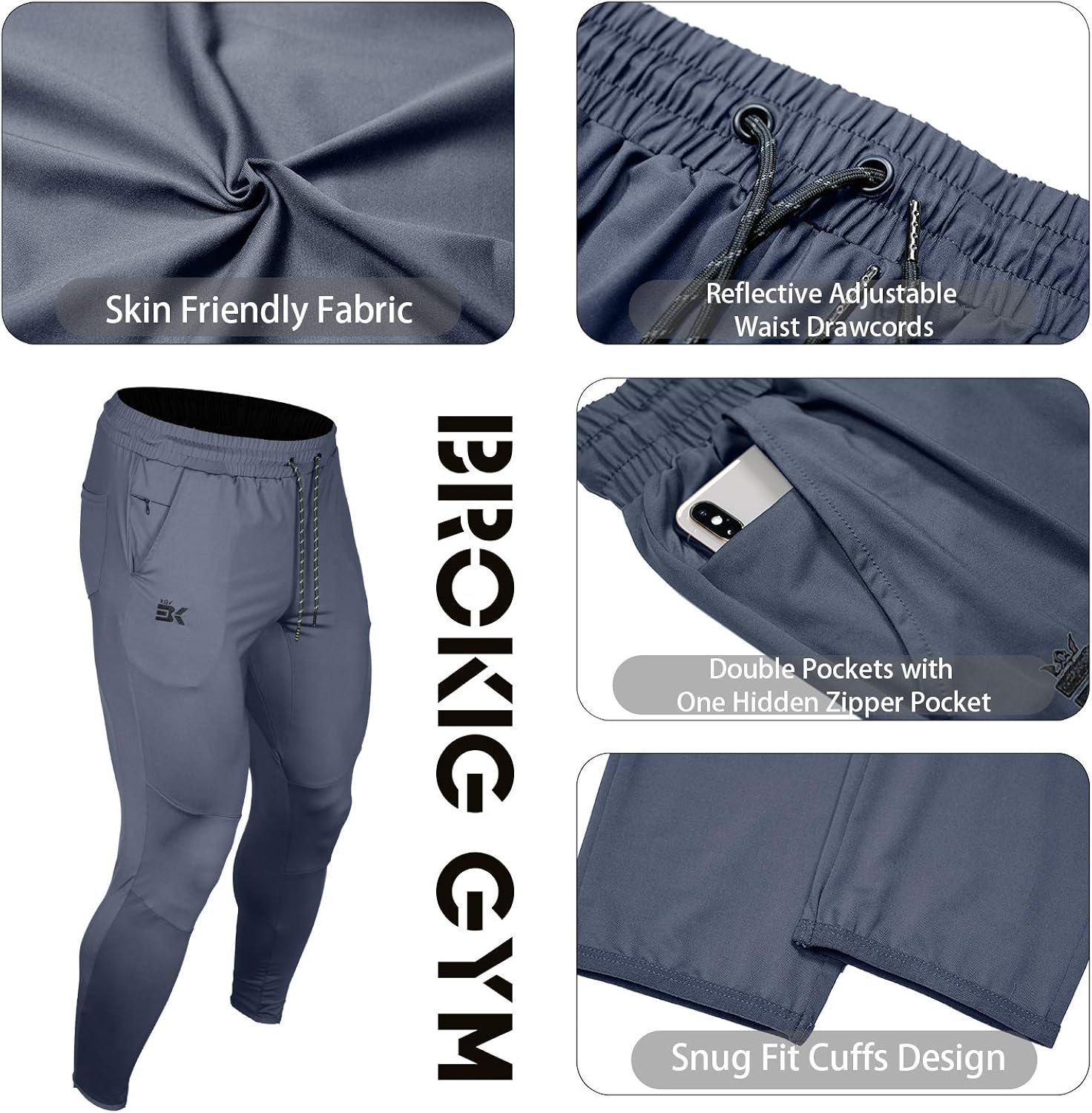 BROKIG Mens Lightweight Gym Jogger Pants, Men's Workout Sweatpants with Zip Pocket at  Men’s Clothing store