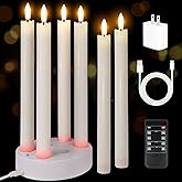 Rechargeable Flameless Taper Candles, 6 Pcs Real Wax Rechargeable LED Candles Flickering with Remote Timer and Charging Base, Battery Operated Candlesticks for Christmas Wedding Party Home Decor