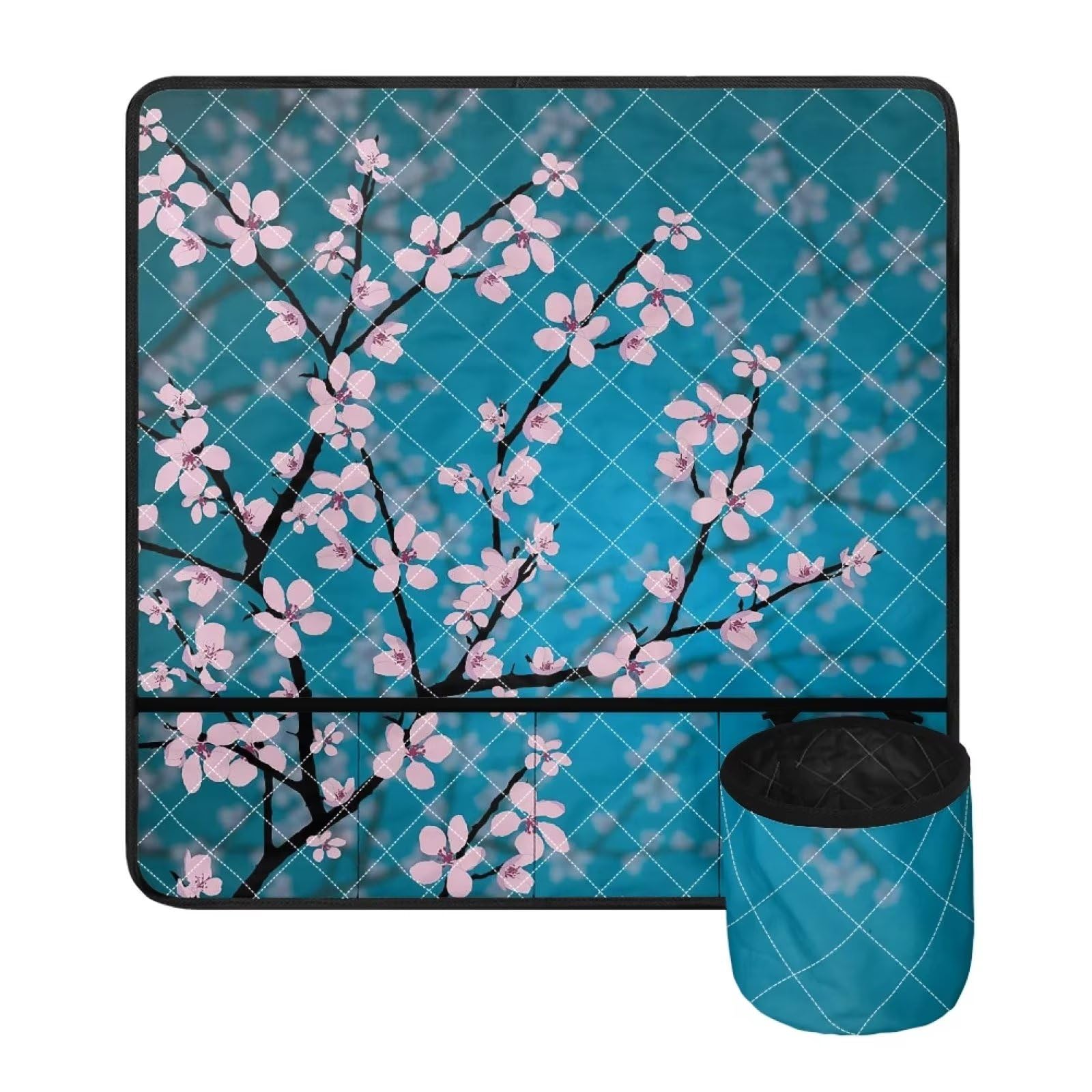 COEQINE Non-Slip Pad Sewing Machine Mat for Table Pink Floral Blue Backdrop with Pocket for Sewing Machine Dust Cover Non Slip