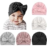 DRESHOW BQUBO 5 Pieces Newborn Baby Turban Hats Bow Baby Infant Beanie Breathable Toddler Cap for Baby Girls