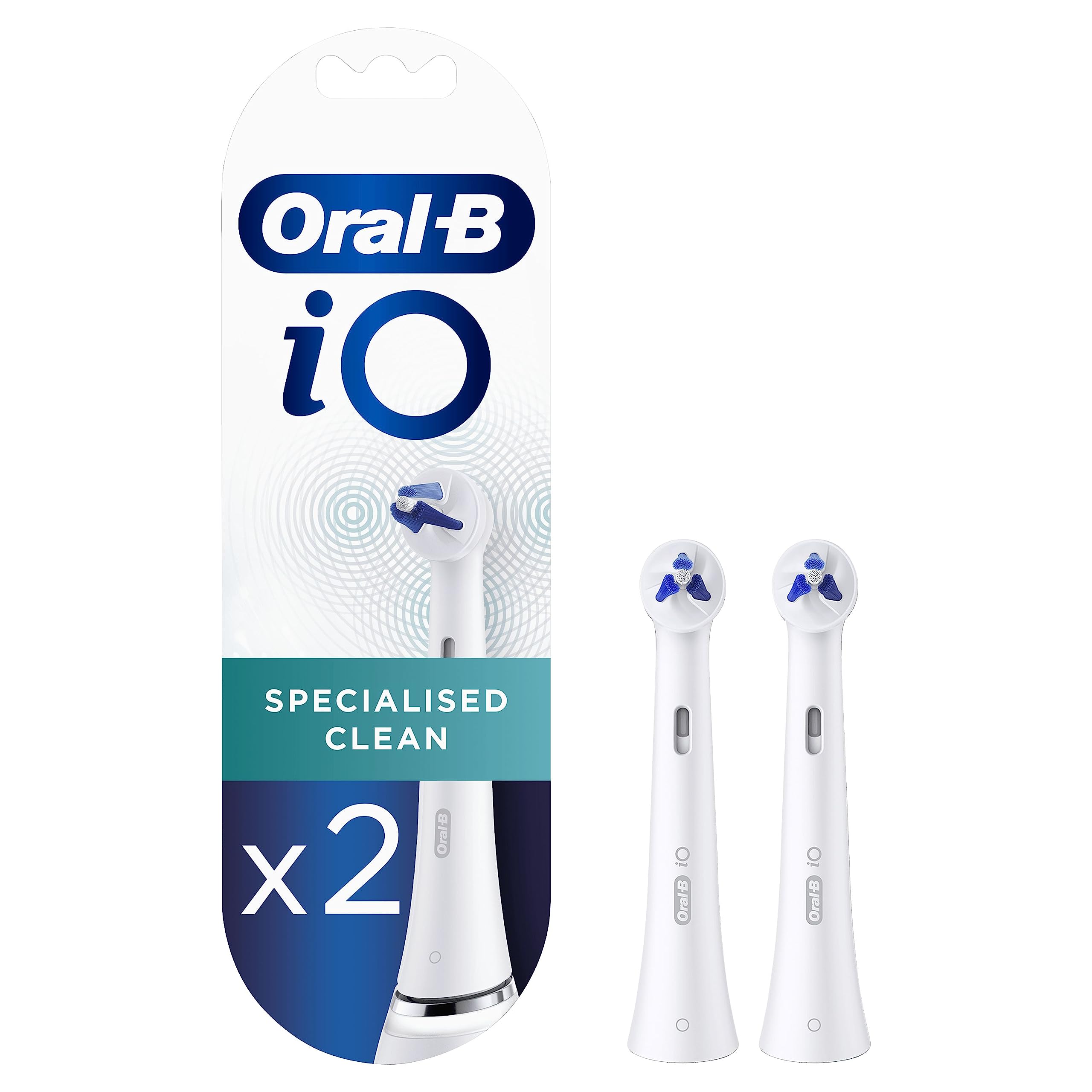 Oral-B iO Specialised Clean Electric Toothbrush Head, Precisely Angled Tufts for Deeper Plaque Removal for Hard to Reach Areas, Pack of 2 Toothbrush Heads, White