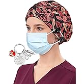 Satin Lined Bouffant Scrub Nurse Cap with 4 Buttons and Sweatband Adjustable