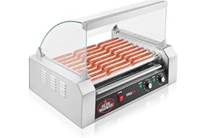 Olde Midway Electric 24 Hot Dog 9 Roller Grill Cooker Machine with Cover 1200-Watt - Commercial Grade