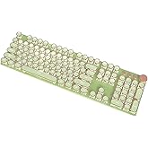TISHLED Typewriter Style Mechanical Gaming Keyboard White LED Backlit 104-Key NKRO Pink Switches Retro Round Keycaps Golden R