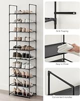 SONGMICS 10-Tier Shoe Rack 45 x 28 x 173 cm Metal Frame Black LSH010B02 view 8