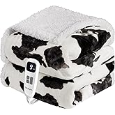 blunique Heated Blanket Throw Electric Blanket – Fast Heating Blanket with 10 Heat Settings & 10 Hours Auto Off, Cow Print Blanket Cozy Soft Fleece Sherpa, Washable, Warm Gifts for Grandma