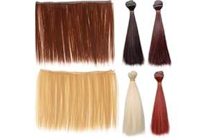 jojofuny 6pcs Doll Hair Wefts for Rerooting: Heat Resistant Straight Hair Wig Extensions for Doll DIY Arts Crafts, Assorted C