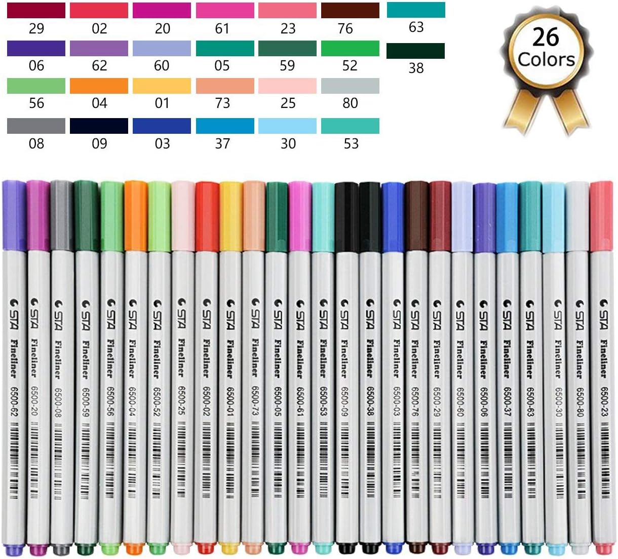 STA Fineliner Fiber-tip Comic Sketch Rollerball Gel Ink Pens,Water Based Pigment Ink Pens.0.4mm Colorful Ink Ballpoint Pens for Sketching Drawing and Writing Marker,26 Packs