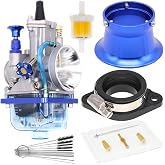 PWK 32mm Carburetor, Universal Mortorcycle Racing Carburetor With Blue Float Bowl Horn Cup Intake Manifold Fit for 2T 4T Engine Scooter Motorcycle ATV Quad Pit Bike 180cc-200cc