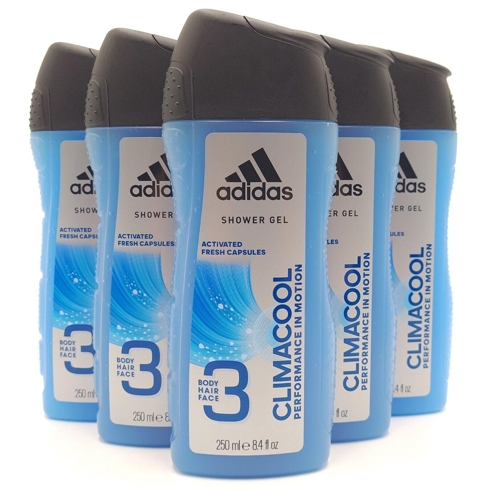 Adidas CLIMACOOL Mens 3 in 1 Shower Gel for Hair Body and Face (Pack of 6) 400ml each
