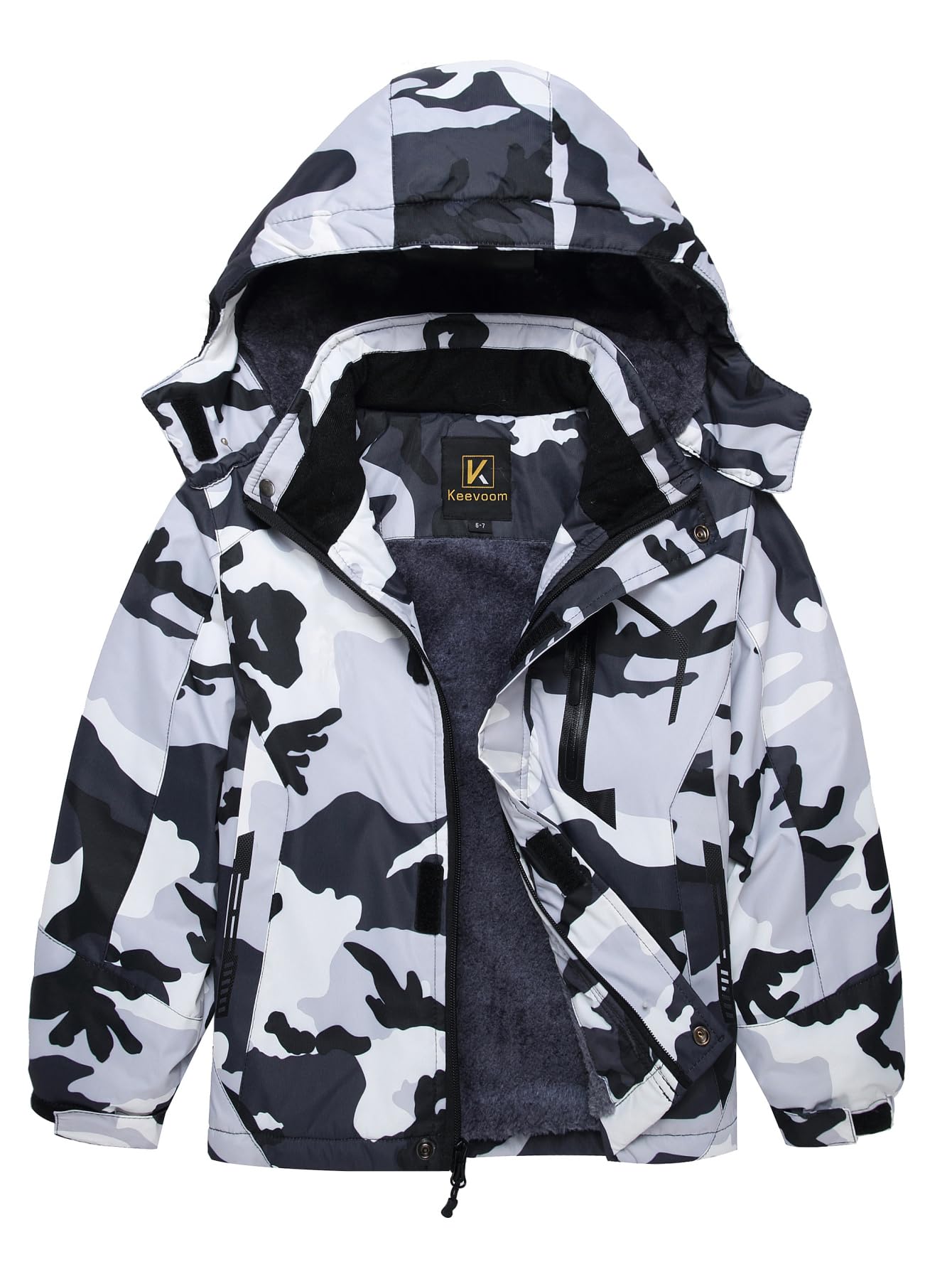 Keevoom Boy's Cold Weather Snow Coat Waterproof Warm Winter Jacket Windproof Fur Lined Hoodie Skiing Jacket Camo Size 4/5 Image