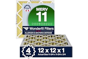 12x12x1 MERV 11 Air Filter (4-Pack) | Wonderfil Filters | Pleated HVAC Design | Perfect Fit for AC & Furnace Systems | Actual Size: 11.75" x 11.75" x 0.75"