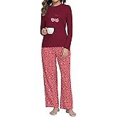 COSSEN Women's Pajamas Sets 2 Piece Sleepwear, Long Sleeve Bow Embroidered Top and Pants with Pocket Soft Lounge Pjs