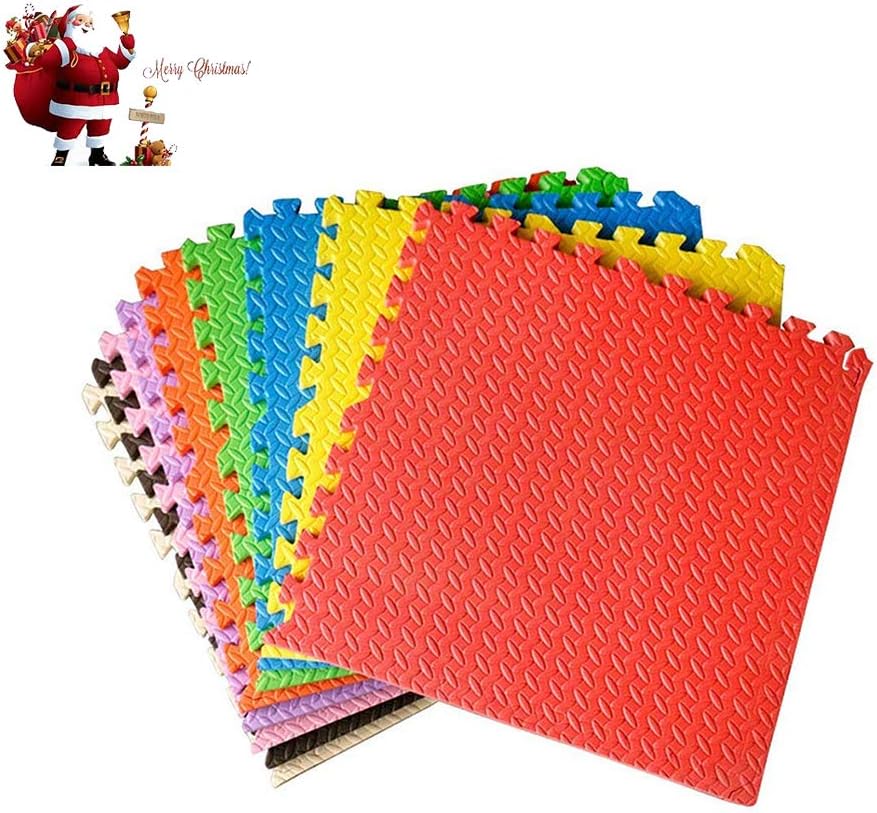 XNDCYX Puzzle Foam Play Mat for Kids 16 Tiles with Edges Extra-Thick Waterproof Foam Floor Puzzle Mat Interlocking Puzzle Multi Color Flooring Exercise Floor Safe Play Mat 12"X12"
