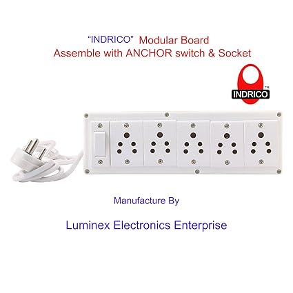 INDRICO Extension Electric Switch Board Wire With 5 Anchor Socket [6A] And One Switch [6A-Anchor] And 3 Pin Plug [5 Meter Extension Cord]