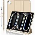 iMieet for iPad Pro 11 Inch Case M4 2024 (5th Generation) with Pencil Holder, [Support Pencil Pro and Pencil (USB-C)], Trifold Stand Smart Case with Soft TPU Back, Auto Wake/Sleep (Champagne Gold)