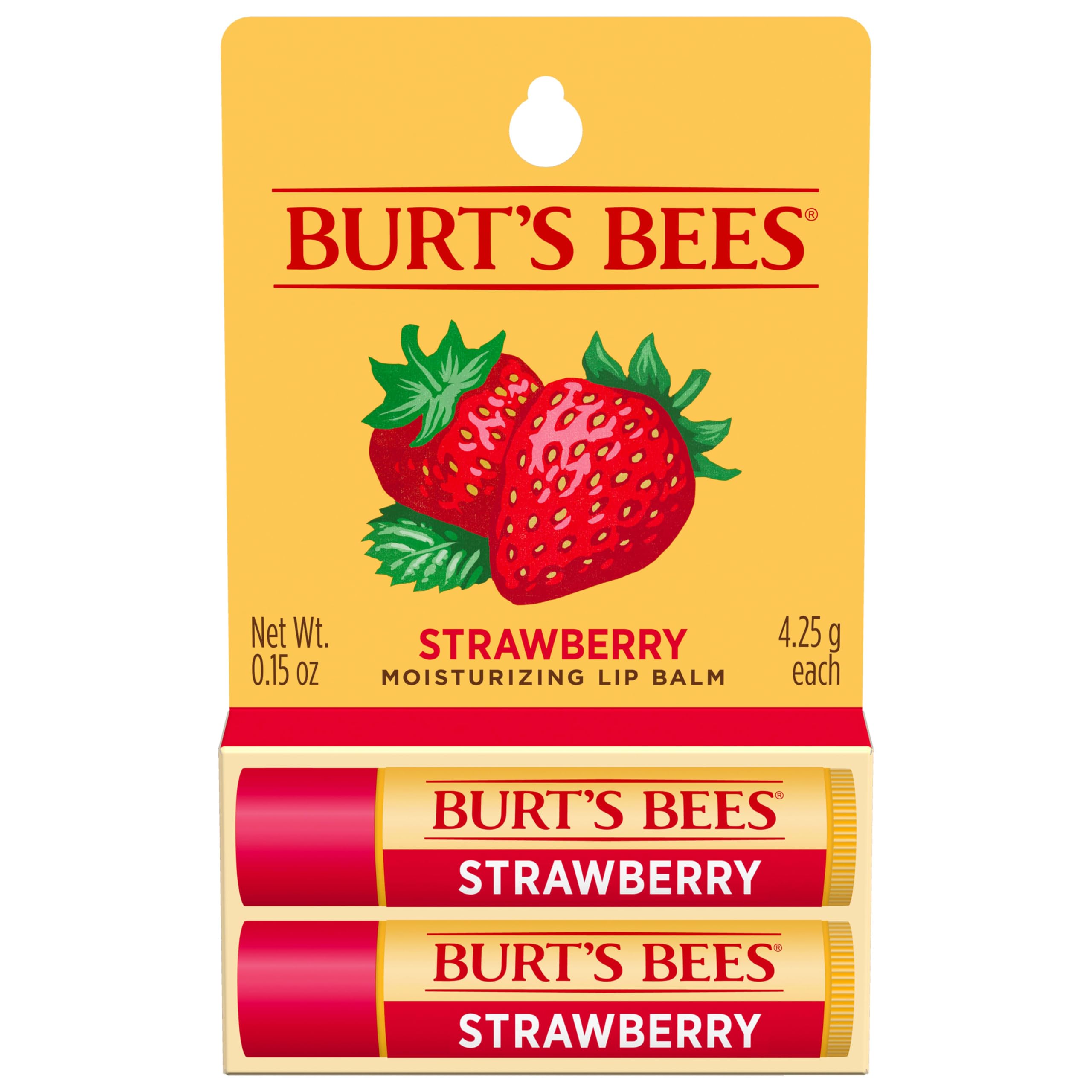 Burts Bees Strawberry Moisturizing Lip Balm, 0.15 oz, Pack of 2