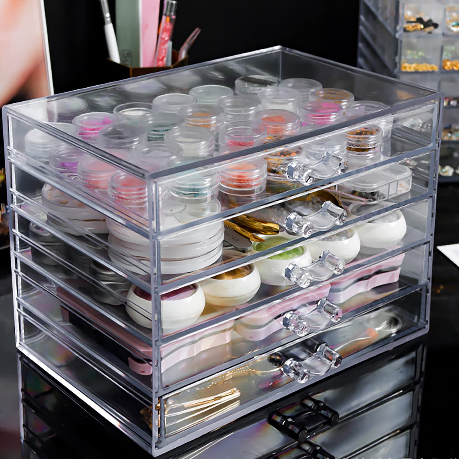 Photo 1 of 5 Tier Nail Art Decoration Storage Box Transparent Acrylic Nail Art Jewelry Accessories Storage Box Rack Shelf Display Stand Holder for Cosmetic Jewelry