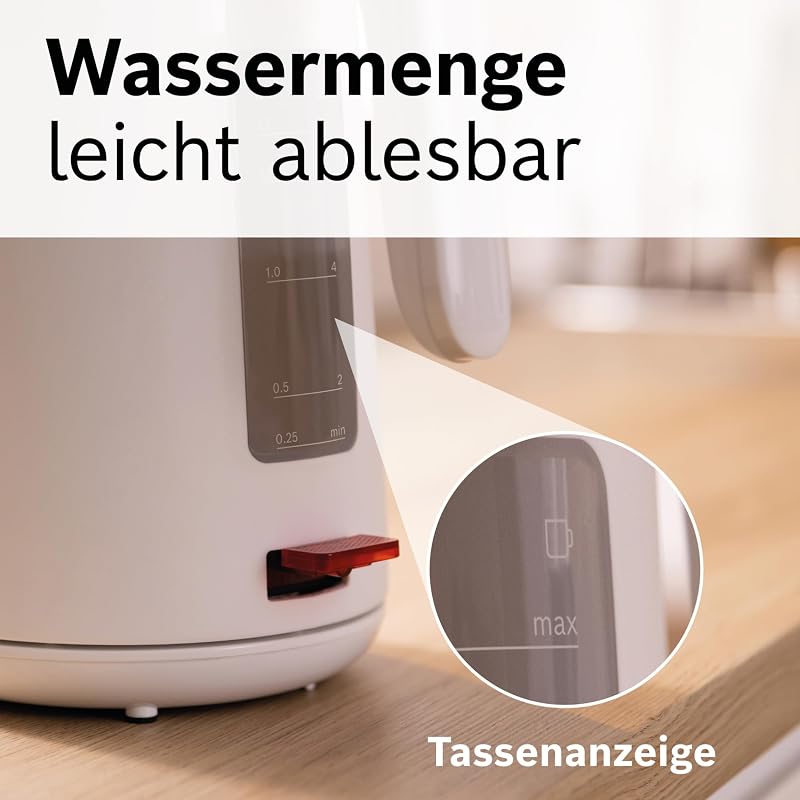kabelloser Wasserkocher MyMoment TWK2M161, Abschaltautomatik, Überhitzungsschutz, Tassenanzeige, entnehmbarer Kalkfilter, Trockengehschutz, Dampfstopp-Automatik, 1,7 L, 2400 W, Weiß matt