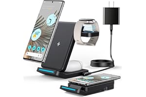 Houflody 3 in 1 Foldable Wireless Charging Station for Google Pixel Watch 1, Pixel Buds Pro/2 and Google 9 Pro/Fold/9 Pro XL/9/8a/8 Pro/8/7 Pro/7a/7/6/Pro, Wireless Charger with QC 18W Adapter, Black