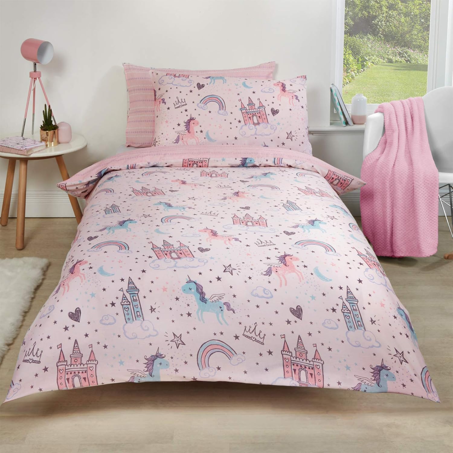 Dreamscene Unicorn Kingdom Duvet Cover with Pillow Case Reversible Star