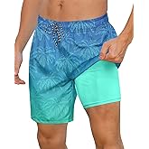 Cozople Mens Swimming Trunks with Compression Liner Swim Shorts 7 inch Quick Dry Bathing Suit Anti Chafe Boardshorts