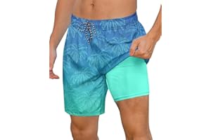 Cozople Mens Swimming Trunks with Compression Liner Swim Shorts 7 inch Quick Dry Bathing Suit Anti Chafe Boardshorts
