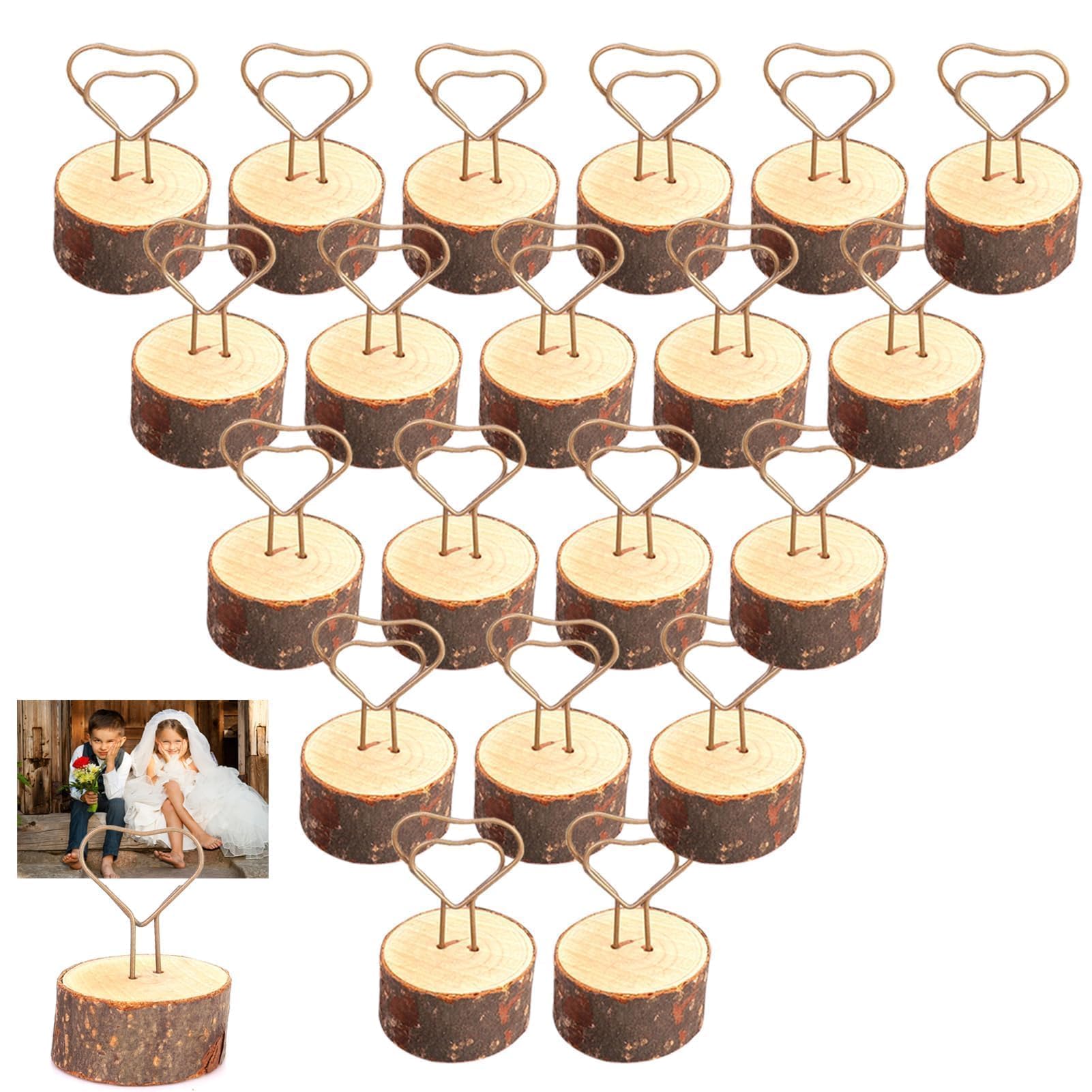Agatige 20 Pcs Place Card Holders, Wooden Table Number Holders Cards Stand Name Menu Clips Party Decoration for Wedding Table Name Number, Pictures, Memos, Notes, Photos