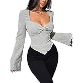 Womens Pullover Sweaters Dressy Casual Sexy Long Sleeve Tops for Woman Trendy Date Night Outfit Fall Slimming Tops