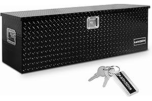 ARKSEN 49 Inch Heavy Duty Aluminum Diamond Plate Tool Box, Waterproof Truck Storage Organizer Chest for Pick Up Truck Bed, RV Trailer with Side Handle, Lock and Keys - Black
