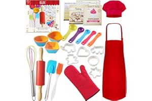 IELEK Kids Real Cooking Set Baking Kitchen Kit with Apron,Chef Hat,Cooking Supplies,Kitchen Utensils and Recipes Great Gift