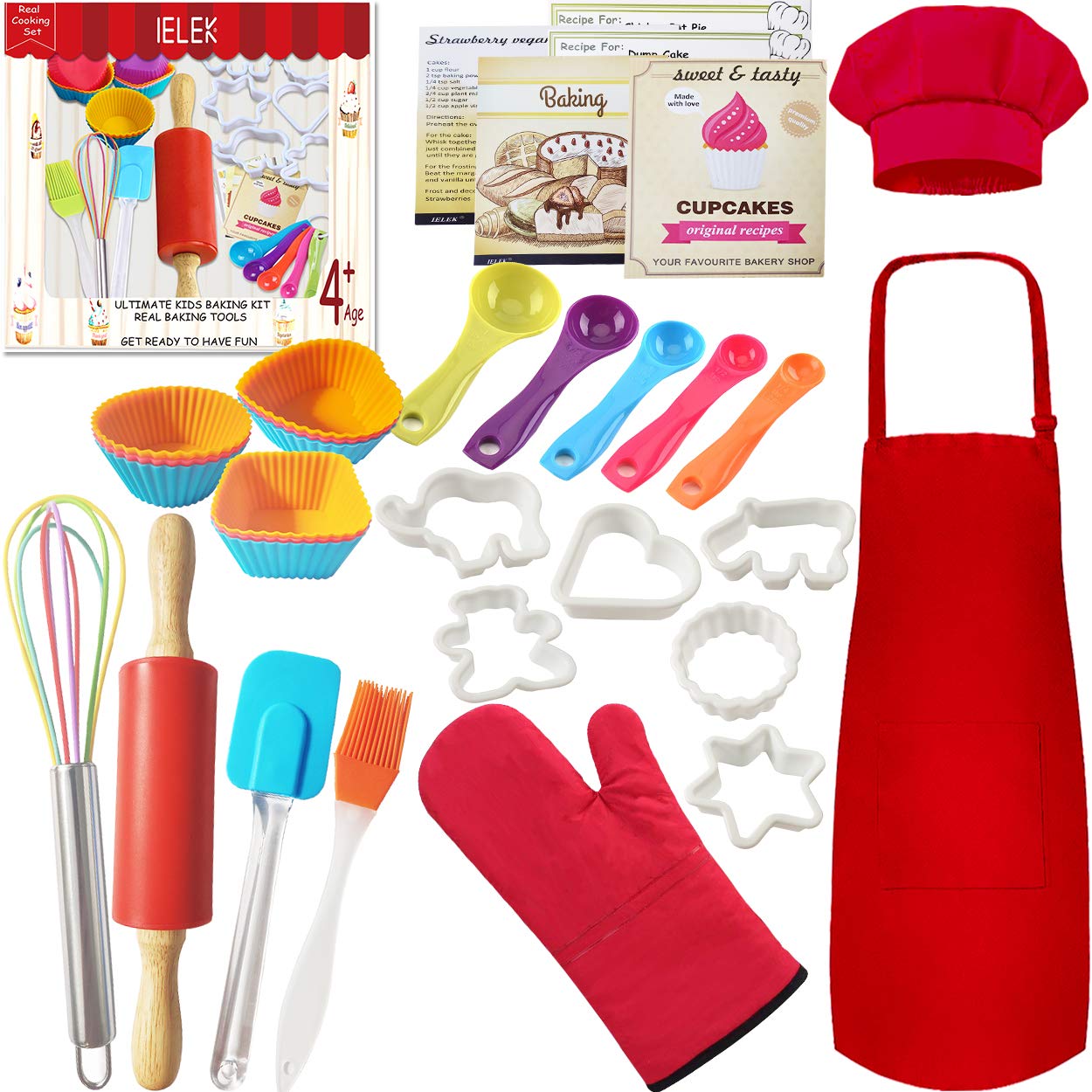 Real Kids Cooking Set Junior Baking Kitchen Kit with Apron, Chef Hat, Cooking Supplies, Kitchen Utensils and Recipes - Great Gift for Kids