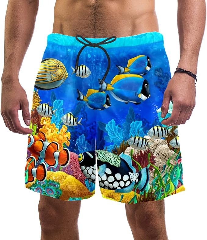Eslifey Underwater World Fish Animals Swim Trunks Elastic Swimsuit Board Shorts for Men Amazon