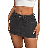 ELLEVEN Women's Y2k Stretchy Denim Mini Skirt Low Rise Casual Sexy Bodycon Jean Skirt with Pockets