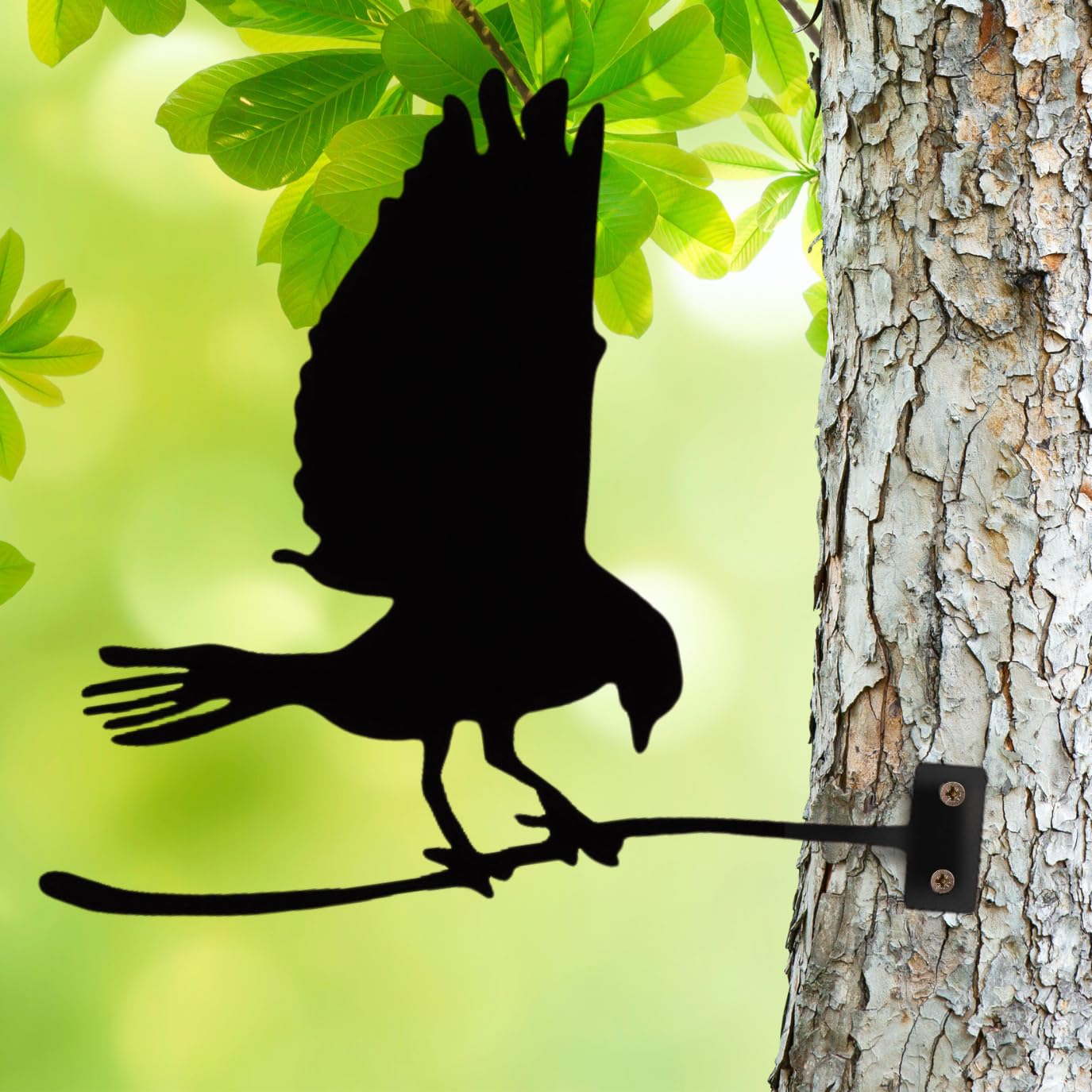 Garden Mile Metal Flying Bird Silhouette Black Tree Ornament Mounted Bird on a Branch Garden Ornaments Outdoor Silhouette Gift Robin Hawk Fence Decorations Outdoor Wren Gifts