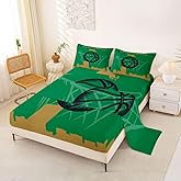 Erosebridal Full Basketball Bed Sheets Set for Teens,Basketball Sheet Set,Basketball Team Sheets for Gift,Sports Game Player Flat Fitted Sheet with 2 Pillowcases Soft,Boston