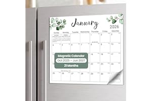 TAJA Aesthetic 2025-2026 Magnetic Calendar for Refrigerator, 21-Month Fridge Calendar Magnet from October 2025 to June 2027, Greenery Design for Easy Organizing
