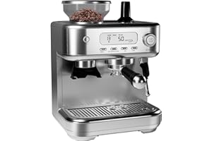 Espresso Machine Built-In Grinder, Semi-Automatic Coffee Maker with Milk Steamer, LCD Display, 78 oz Removable Water Tank, Si