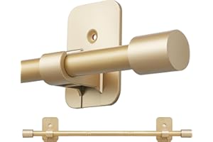 Curtain Rods No Drilling for Windows 30 to 60 Inch, 5/8" Adjustable Gold Curtain Rod, Renter-friendly with Adhesive Brackets 