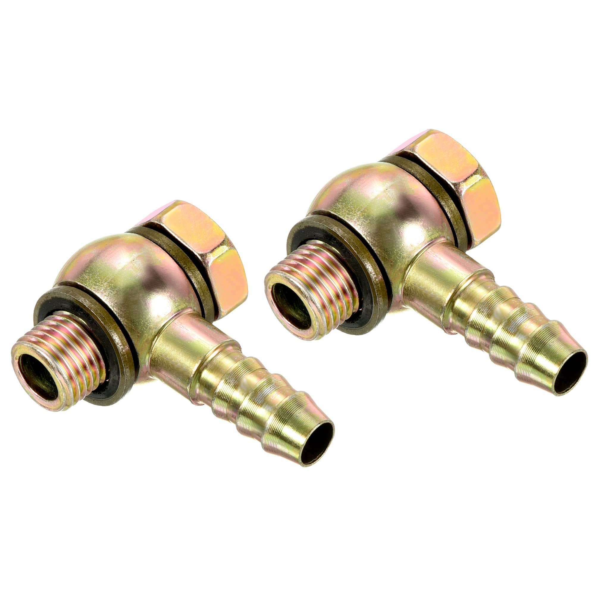 PATIKIL Hose Barb Fitting Elbow 10mm Barbed M12x1.25 Male Thread, 2 Pack Carbon Steel Pipe Adapters Connectors for Air Water Fuel Oil, Gold