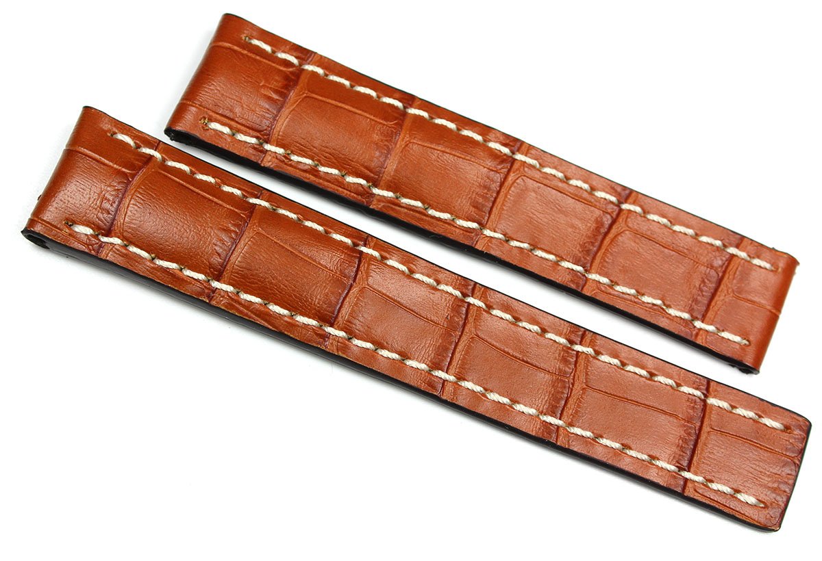 RIOS`1931 22 mm/20 mm genuine leather watch strap for deployment buckle fits Breitling Germany handmade crocodile embossed black crocodile embossed leather alligator watch strap