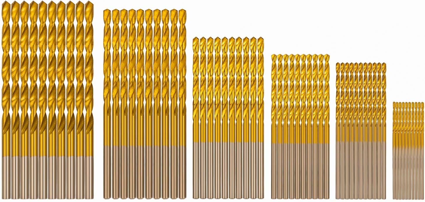 COMOWARE Titanium Drill Bit Set - 60 Pcs Small Drill Bit Set, High Speed Steel, Micro Drill Bit for Wood, Plastic, Aluminum Alloy, (3/64"-1/8")
