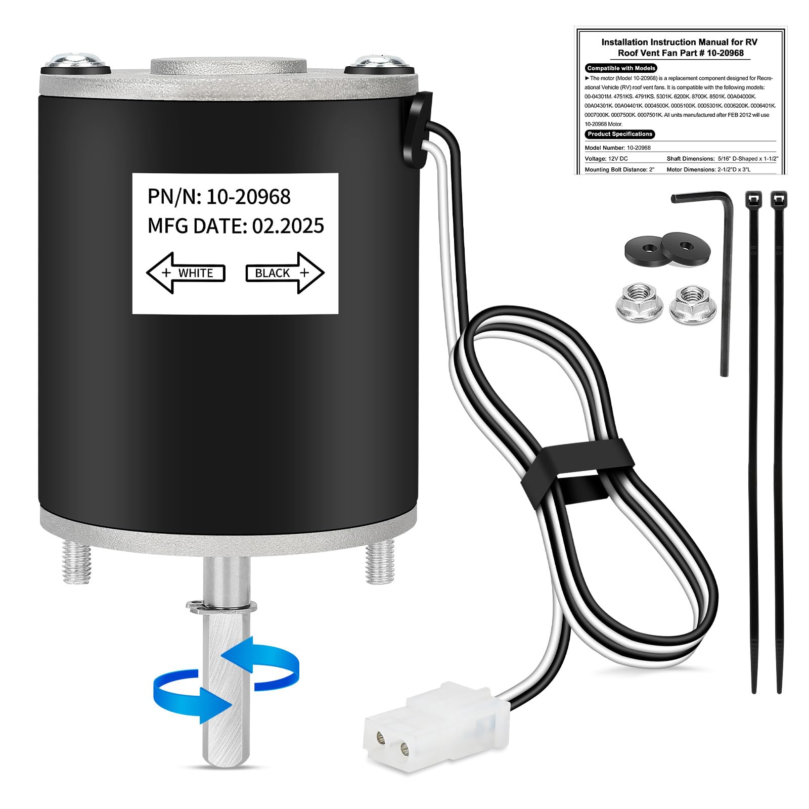 Photo 1 of 1020968 RV Vent Fan Replacement Motor – 12V D-Shaft RV Roof Vent Fan Motor, Model 10-20968 – Quiet, Energy Efficient, Long-Lasting, Easy to Install, High Airflow for RVs and Trailers