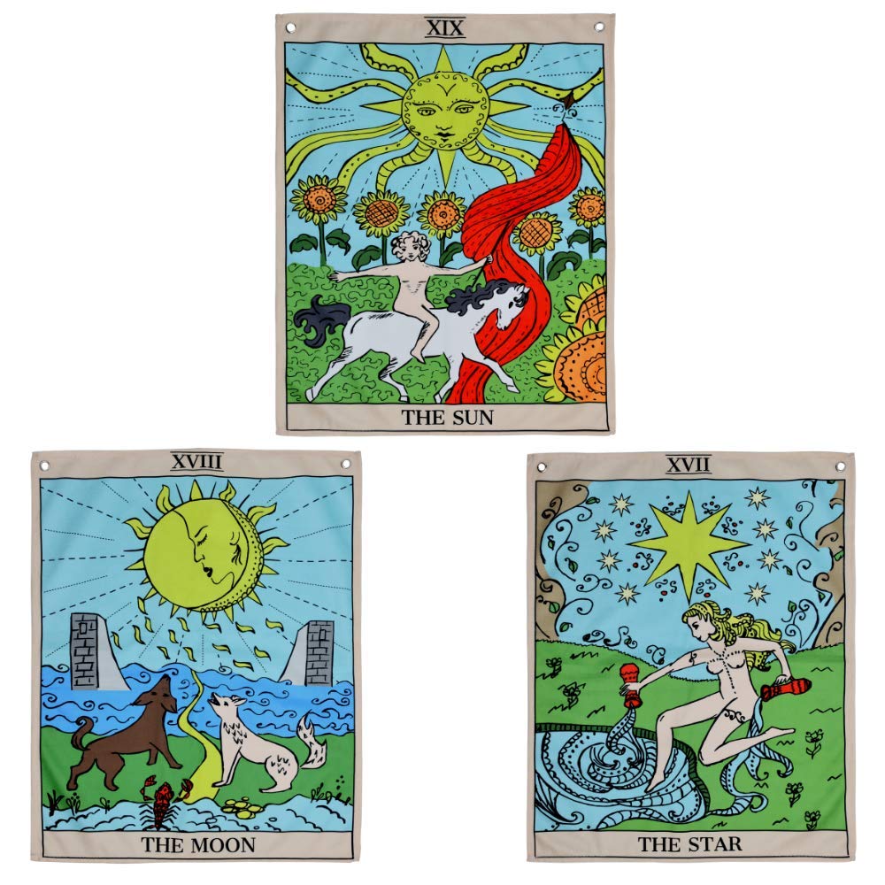 Buy Tarot Tapestry Sun Moon Star Flag Urban Boho Wall Decor Bohemian Hippie Wall Hanging Room Tarot Card Tapestries With Steel Grommets Pack Of 3 Small Hippy Flags Online