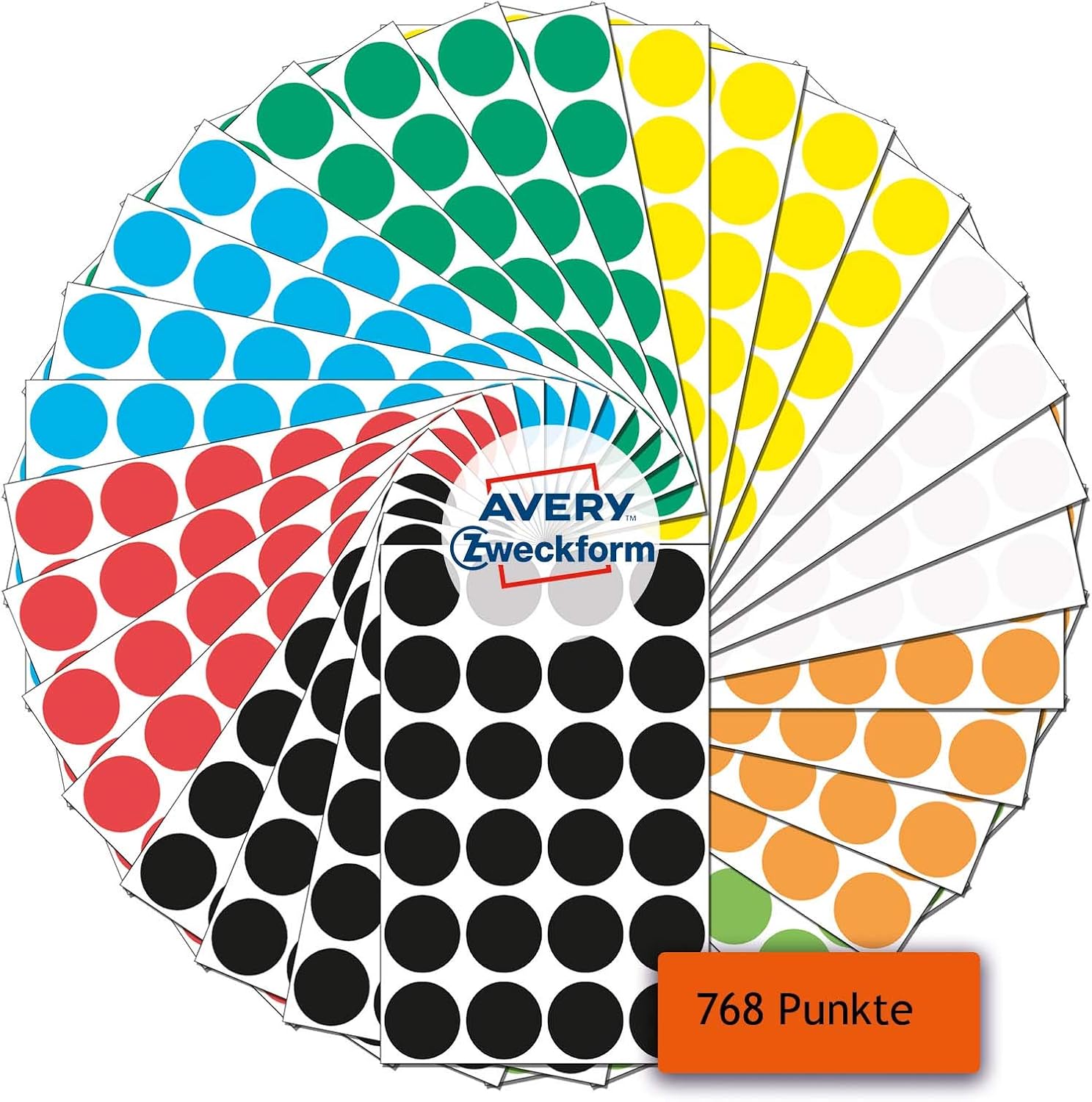 Avery Zweckform 59998 Adhesive Dots Pack of 768 (Self-Adhesive Marking Dots, Diameter 18 mm, 8 Colours 96 Adhesive Dots