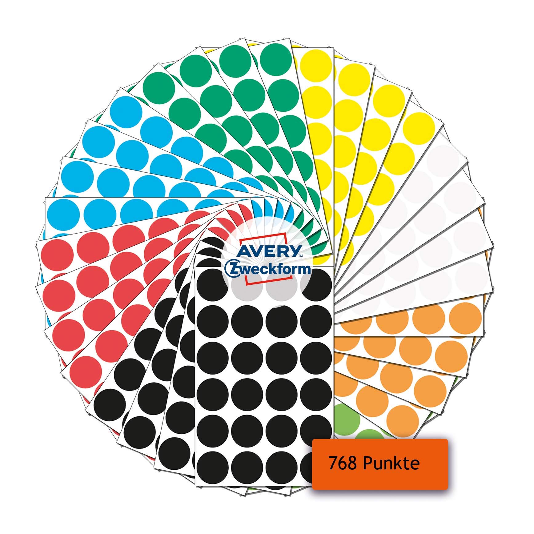 Avery Zweckform 59998 Adhesive Dots Pack of 768 (Self-Adhesive Marking Dots, Diameter 18 mm, 8 Colours 96 Adhesive Dots, Round Stickers for Calendars, Planners and Crafts, Paper, Matte)