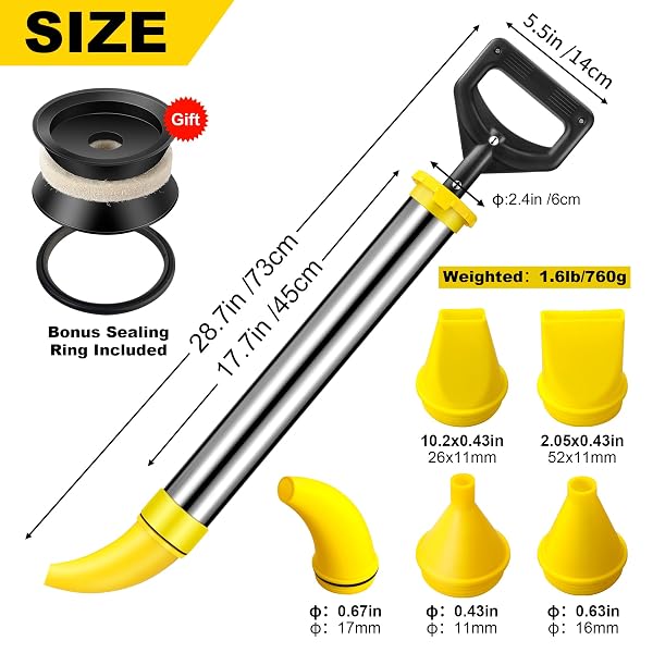 DUXINN STAINLESS STEEL CEMENT MORTAR GROUTING GUN, REUSABLE CAULK GUN GROUT GUN WITH 5 NOZZLES, CAULKING TOOLS PERFECT FOR GROUTING, SEALING, AND JOINT FILLING