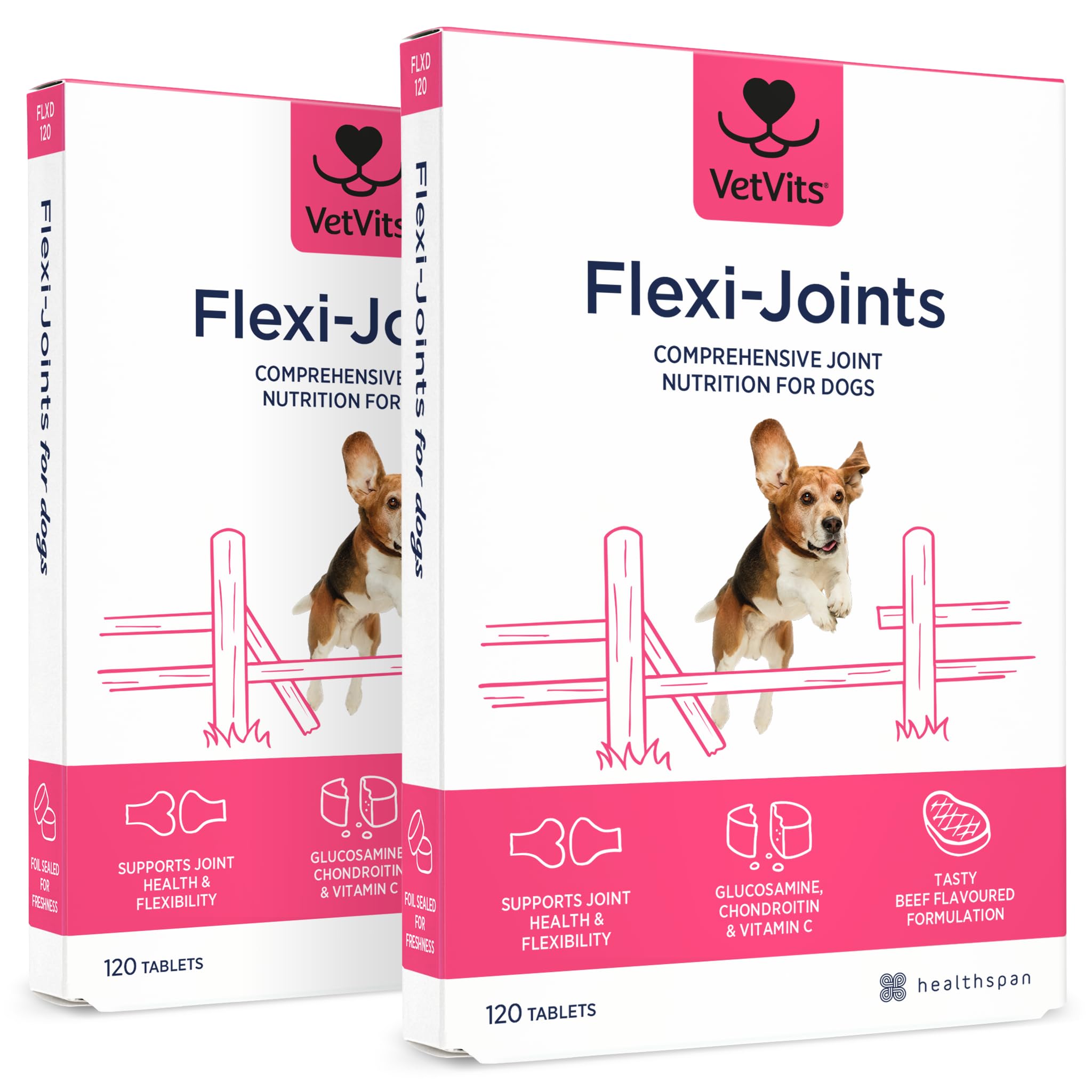 Vetvits Flexi-Joints For Dogs | Supports your Dog's Joint Health | Blend of Glucosamine and Chondroitin | With Vitamins C & E | Delicious Beef Flavour (240 Tablets)