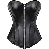 Kranchungel Womens Steampunk Leather Corset: Gothic Faux Leather Corsets Top Halloween Costumes Photoshoot for Cosplay Lovers