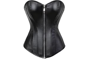 Kranchungel Womens Steampunk Leather Corset: Gothic Faux Leather Corsets Top Halloween Costumes Photoshoot for Cosplay Lovers
